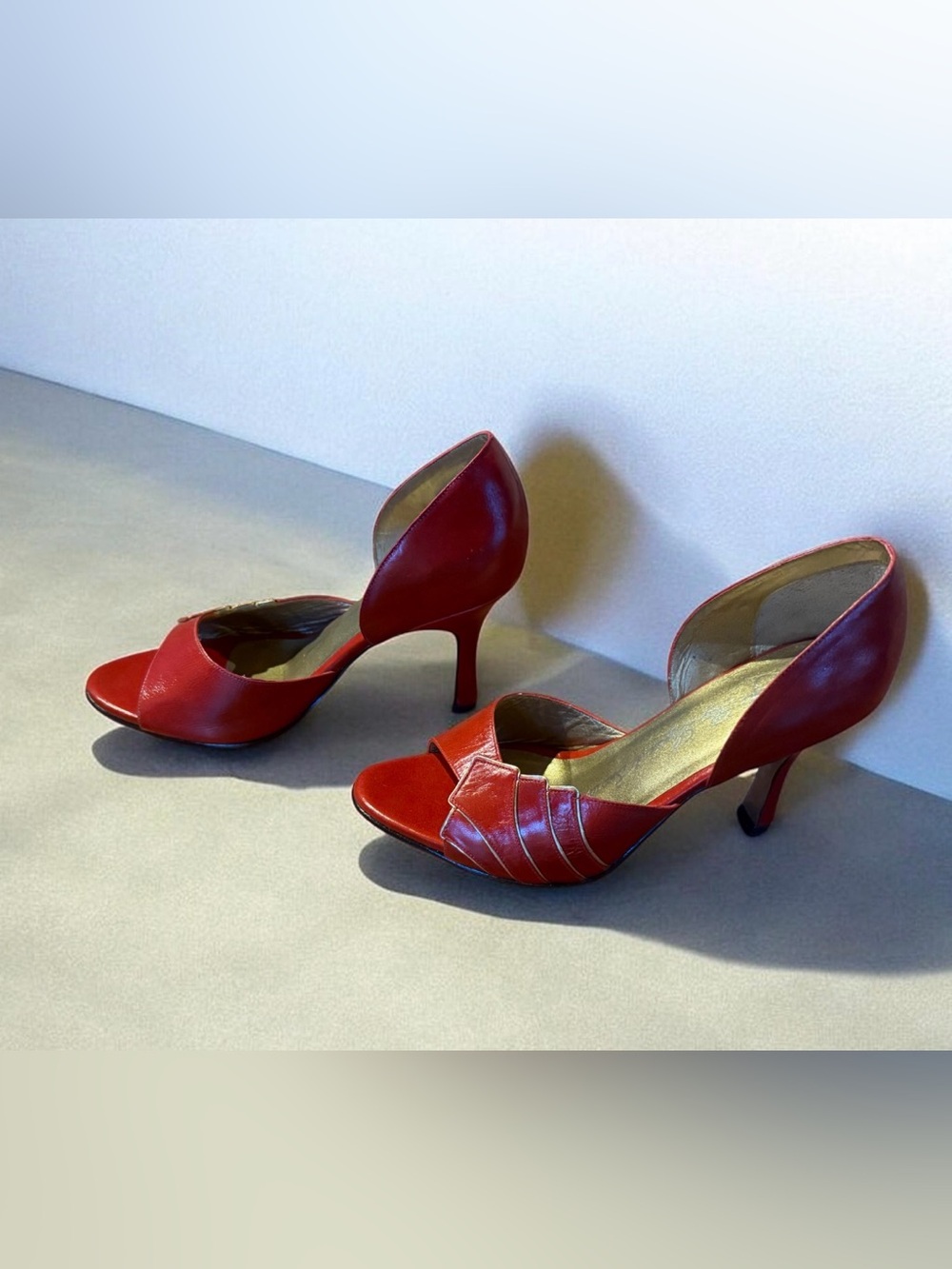 New Red Leather Handmade Women's Peep-Toe Heels
